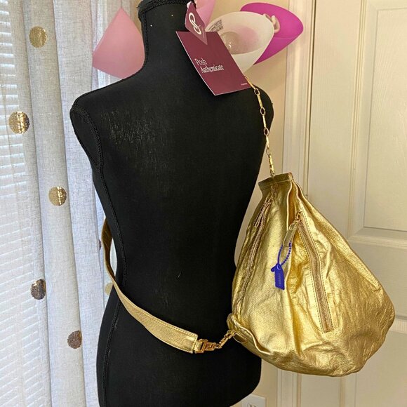 VERSACE LEATHER ONE SHOULDER BACKPACK - GOLD (RARE)